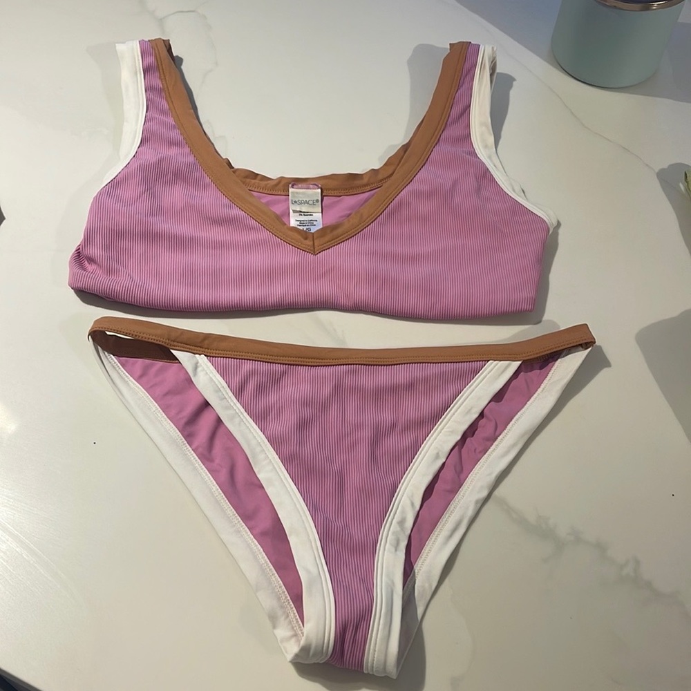 NEW L space bikini set large Lala bikini top vacay bottoms pink tan cream